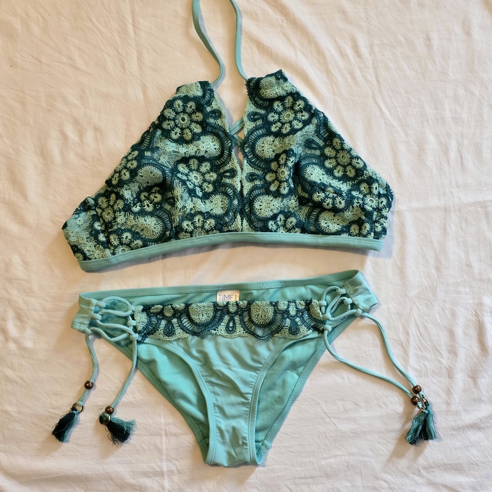 Time and Tru Teal and Green Lace Bikini